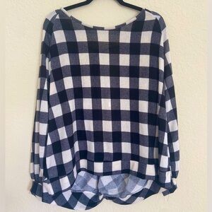 Sew In Love Ivory Black Buffalo Plaid Back Tie Long Sleeve Top Women’s 3X NWOT